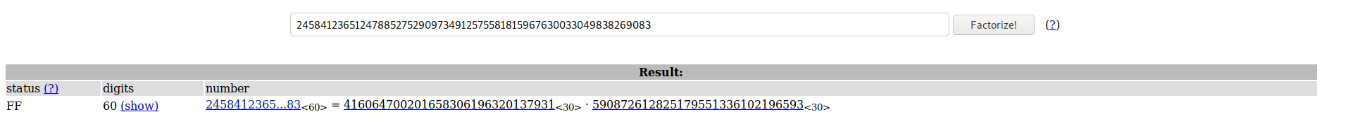 Factor db result